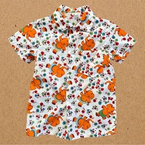 Dancing Elephants Button Down Shirt, white orange